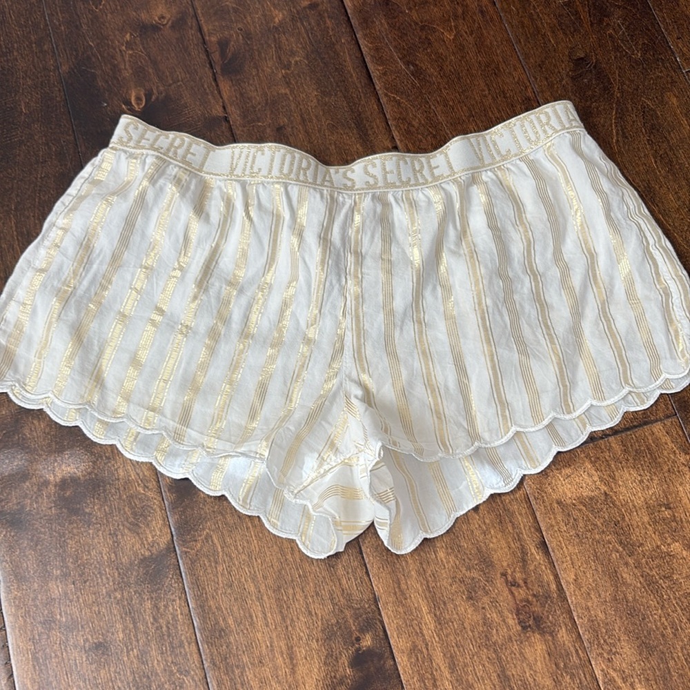 Victoria’s Secret Gold Metallic Striped Shorts, PJ Bottoms, Luxurious Sleepwear